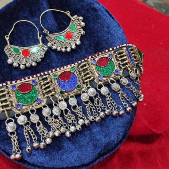 Afghan Tribal Vintage Necklace And Afghan Earring Complete Set Jewelry Set Gift - Picture 5 of 5